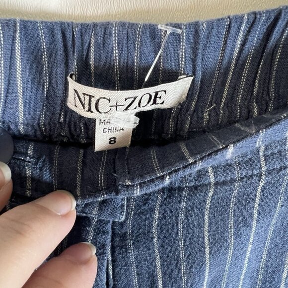 Nic+Zoe Pants Womens 8 Blue striped Wide Leg Organic Linen Beach Vacation Office - Picture 6 of 10